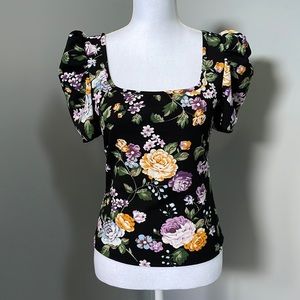 💥 SALE 💥 PUFF SLEEVE SQUARE FLORAL BLOUSE BLACK